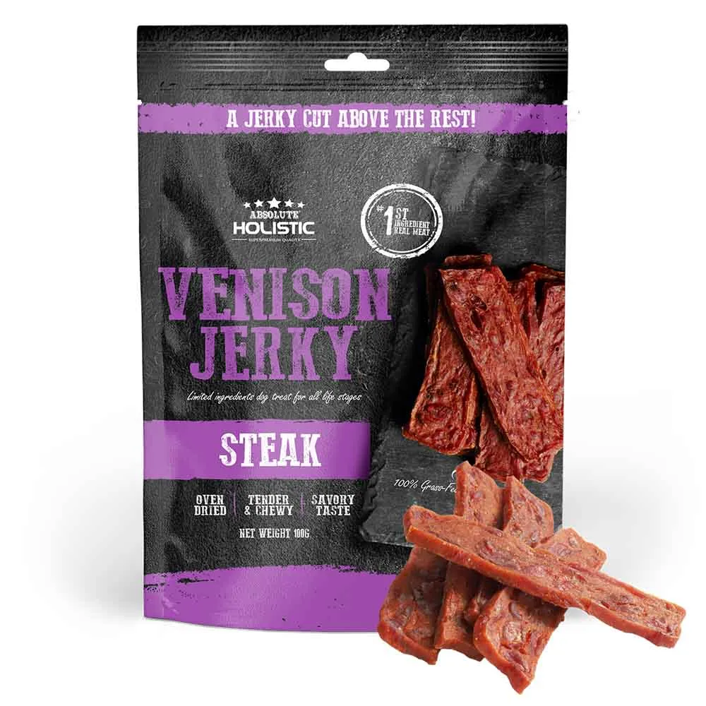 20% OFF: Absolute Holistic Venison Steak Grain Free Dog Treats 100g