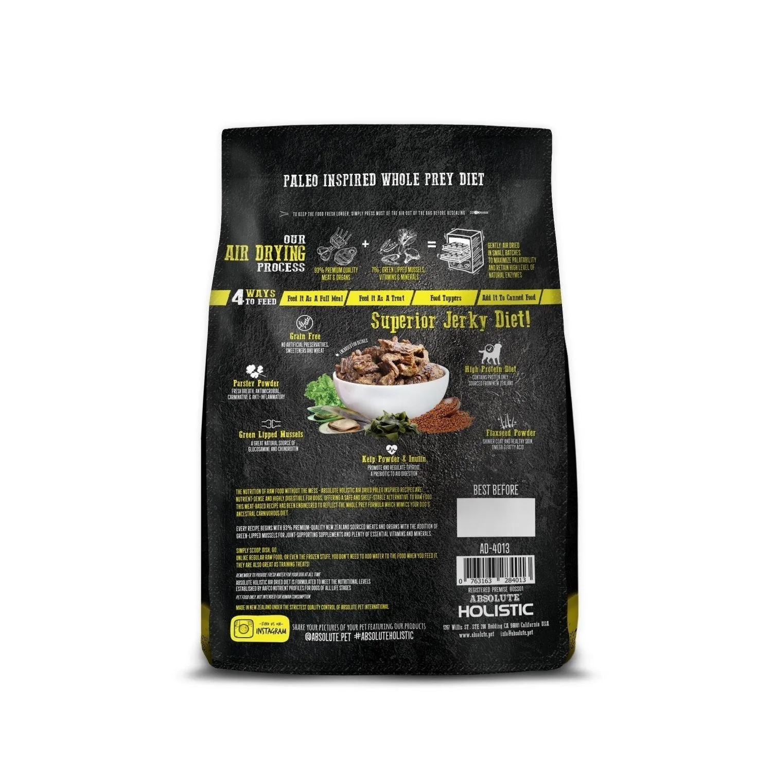 Absolute Holistic Air Dried Dog Food Lamb and Duck 1kg