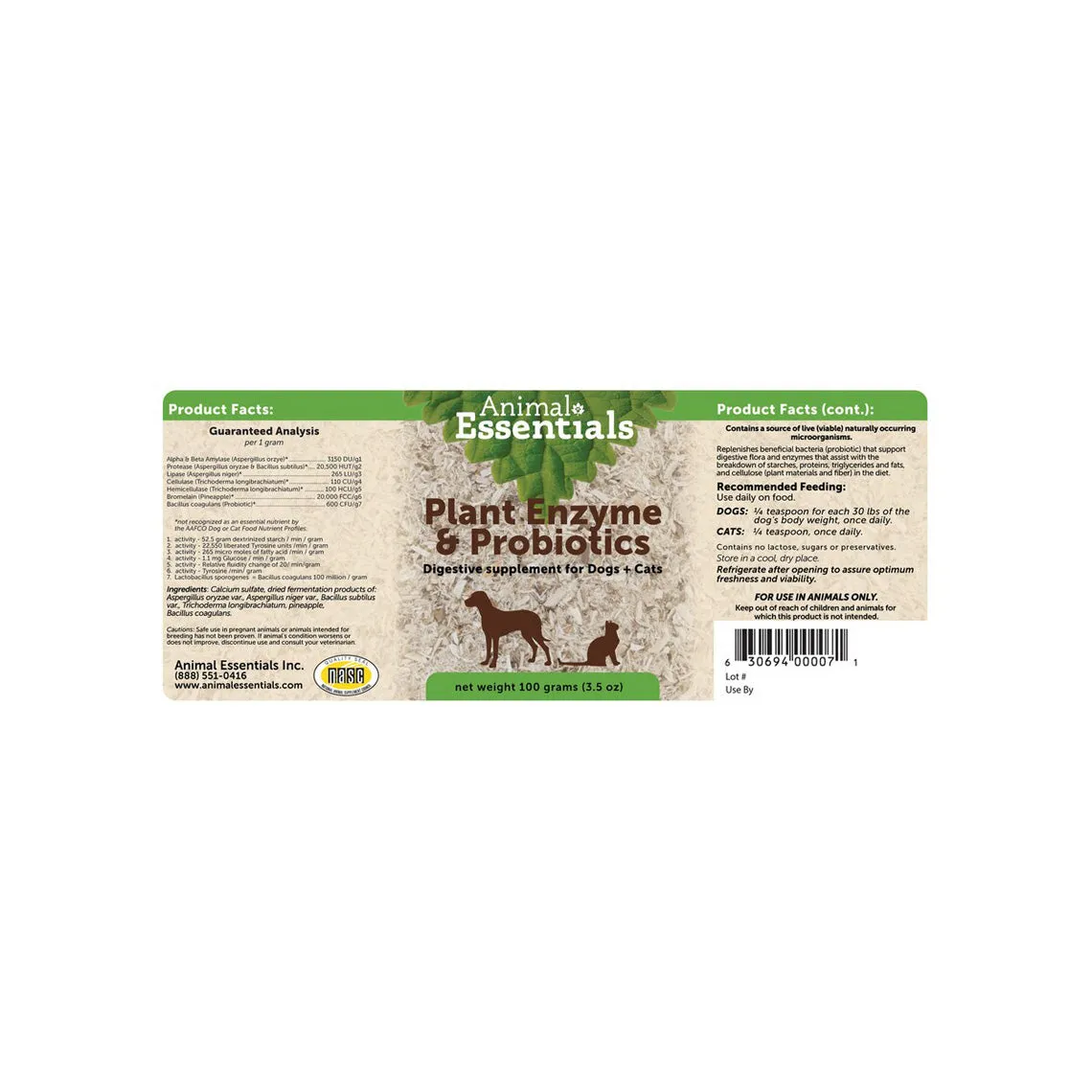 Animal Essentials Plant Enzymes & Probiotics Digestive Powder for Dogs & Cats