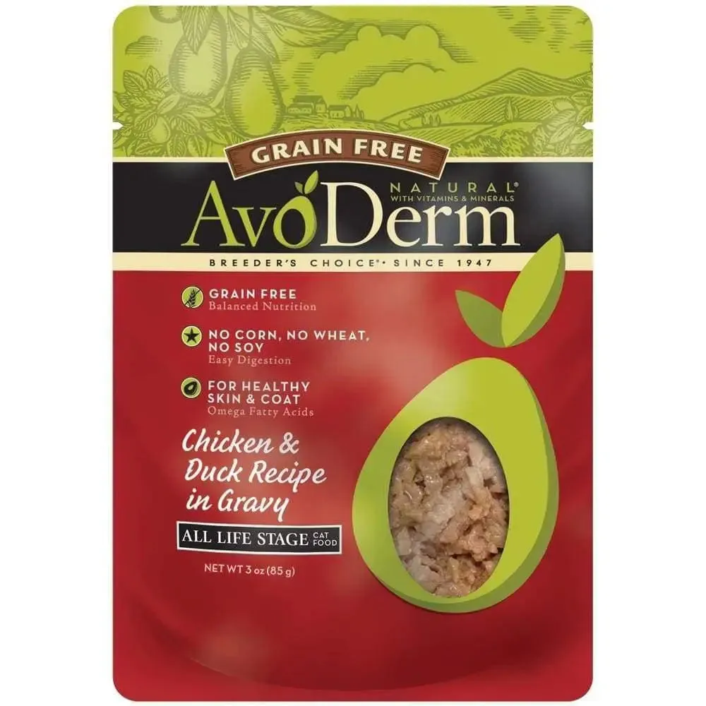 AvoDerm Grain Free Chicken & Duck Recipe in Gravy Cat Food Pouch 24ea/3oz