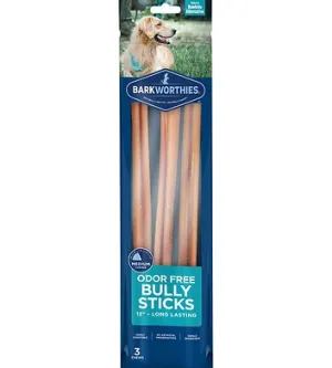 Barkworthies Odor Free Bully Sticks  12" 3 Pack