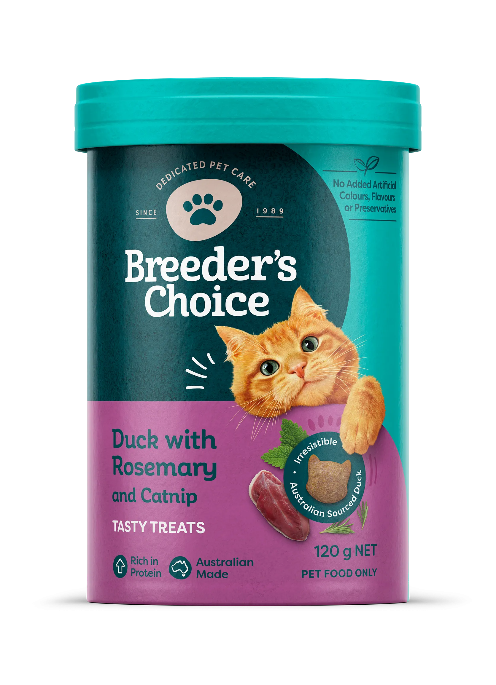 Breeder's Choice Cat Treats Duck with Rosemary & Catnip 120g