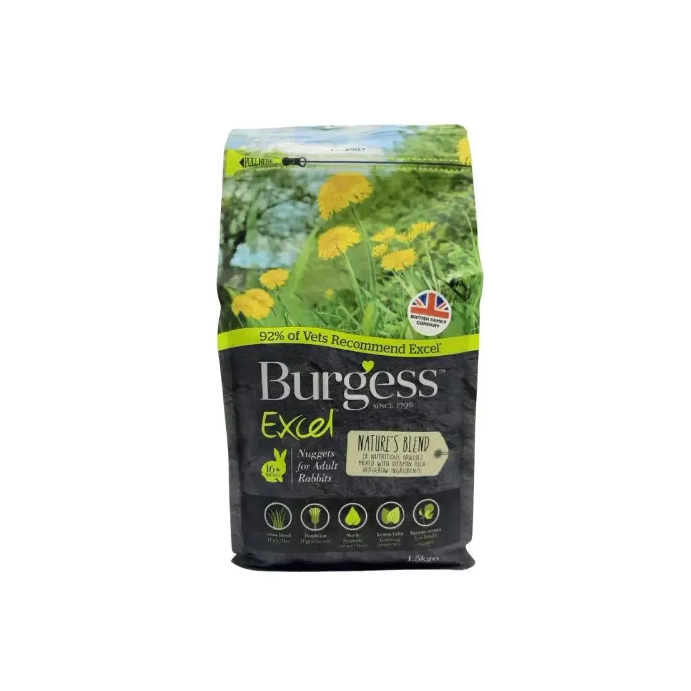 Burgess Excel Nature's Blend Adult Rabbit Nuggets With Hedgerow Herbs Small Animal Food1.5kg