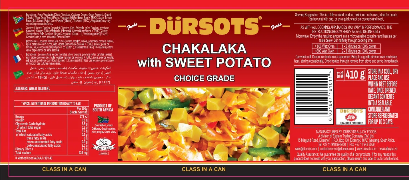 Dürsots Chakalaka & Sweet Potato 12 x 410g