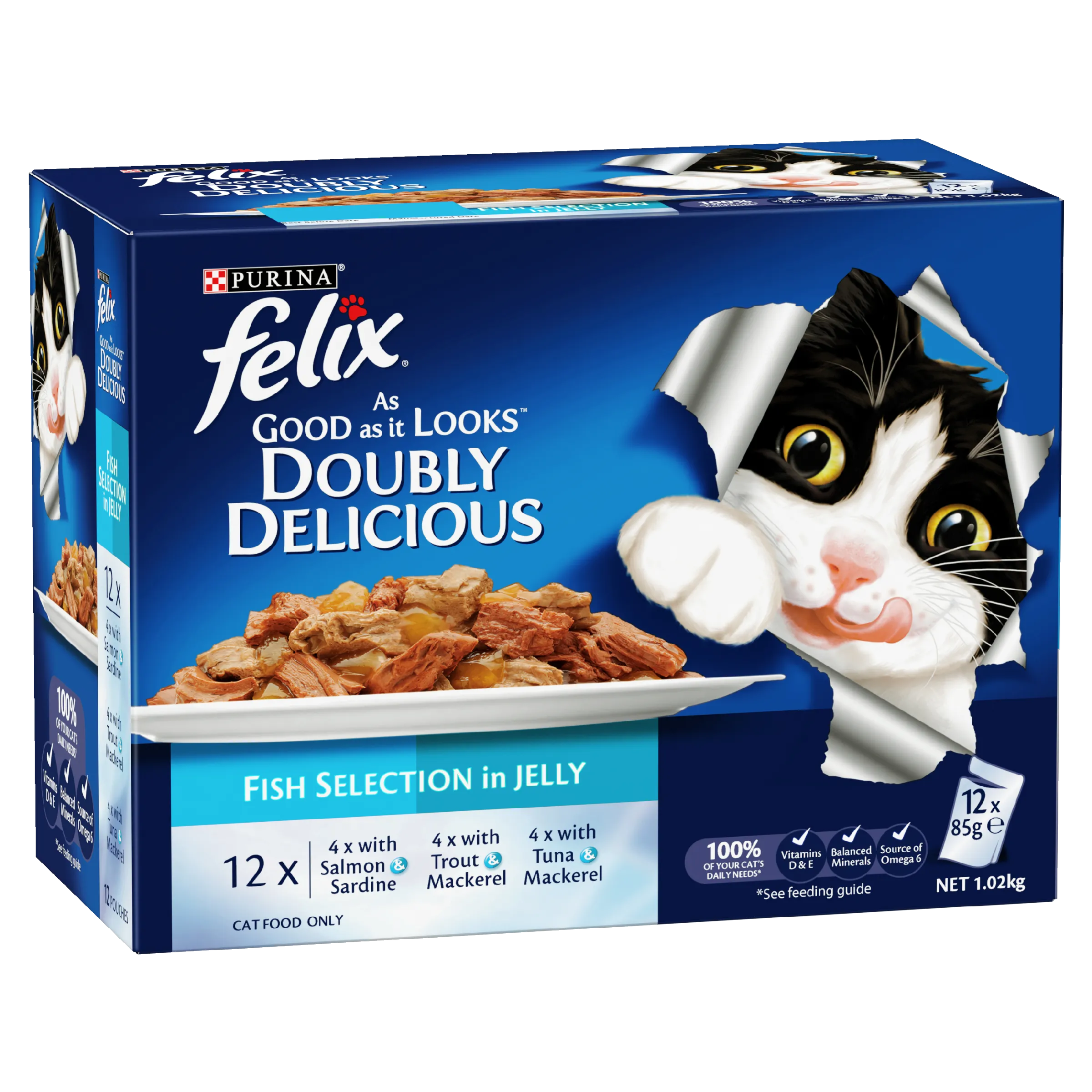 Felix Double Delicious Fish Selection in Jelly Adult Wet Cat Food 85g x 12