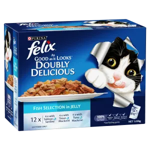 Felix Double Delicious Fish Selection in Jelly Adult Wet Cat Food 85g x 12