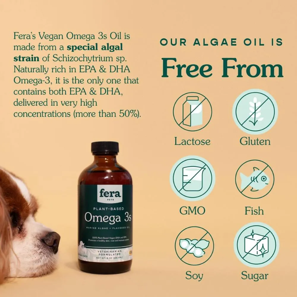 Fera Pets Plant-Based Omega 3s Algae   Flaxseed Oil Supplement For Cats & Dogs 8oz