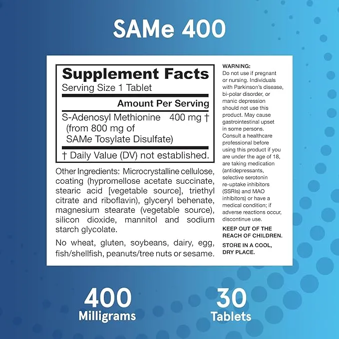 Jarrow Formulas SAM-e, Promotes Joint Strength, Mood and Brain Function 30 Tablets