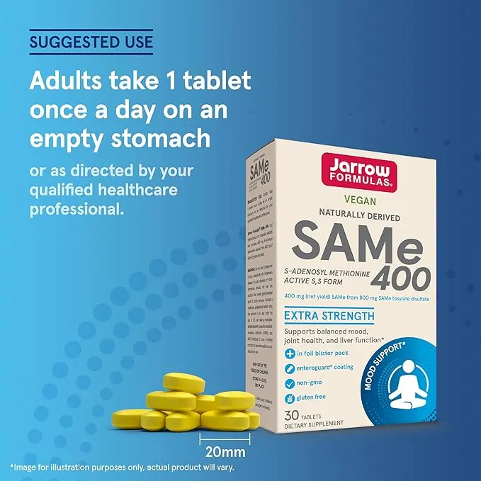 Jarrow Formulas SAM-e, Promotes Joint Strength, Mood and Brain Function 30 Tablets