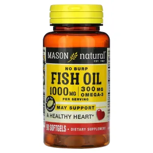 Mason Natural No Burp Fish Oil, 1000 mg, 90 Softgels