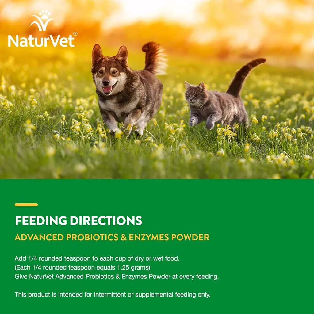 NaturVet Advanced Probiotic & Enzymes Powder with Vet Strength PB6 Probiotic for Dogs & Cats