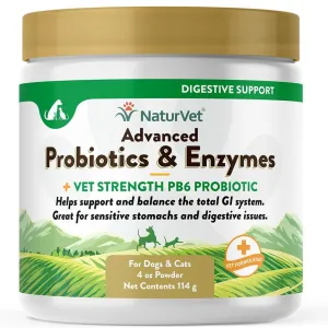 NaturVet Advanced Probiotic & Enzymes Powder with Vet Strength PB6 Probiotic for Dogs & Cats