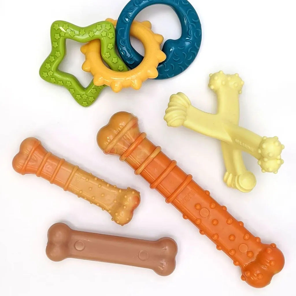 Nylabone Puppy Power Chew Teething Toy Rings Dogs Bacon Flavor, Small