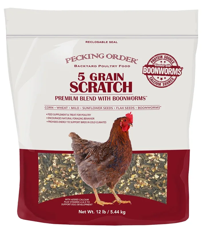 Pecking Order 009352 Five-Grain Scratch with Boonworms, 12 lb Bag :EA: QUANTITY: 1