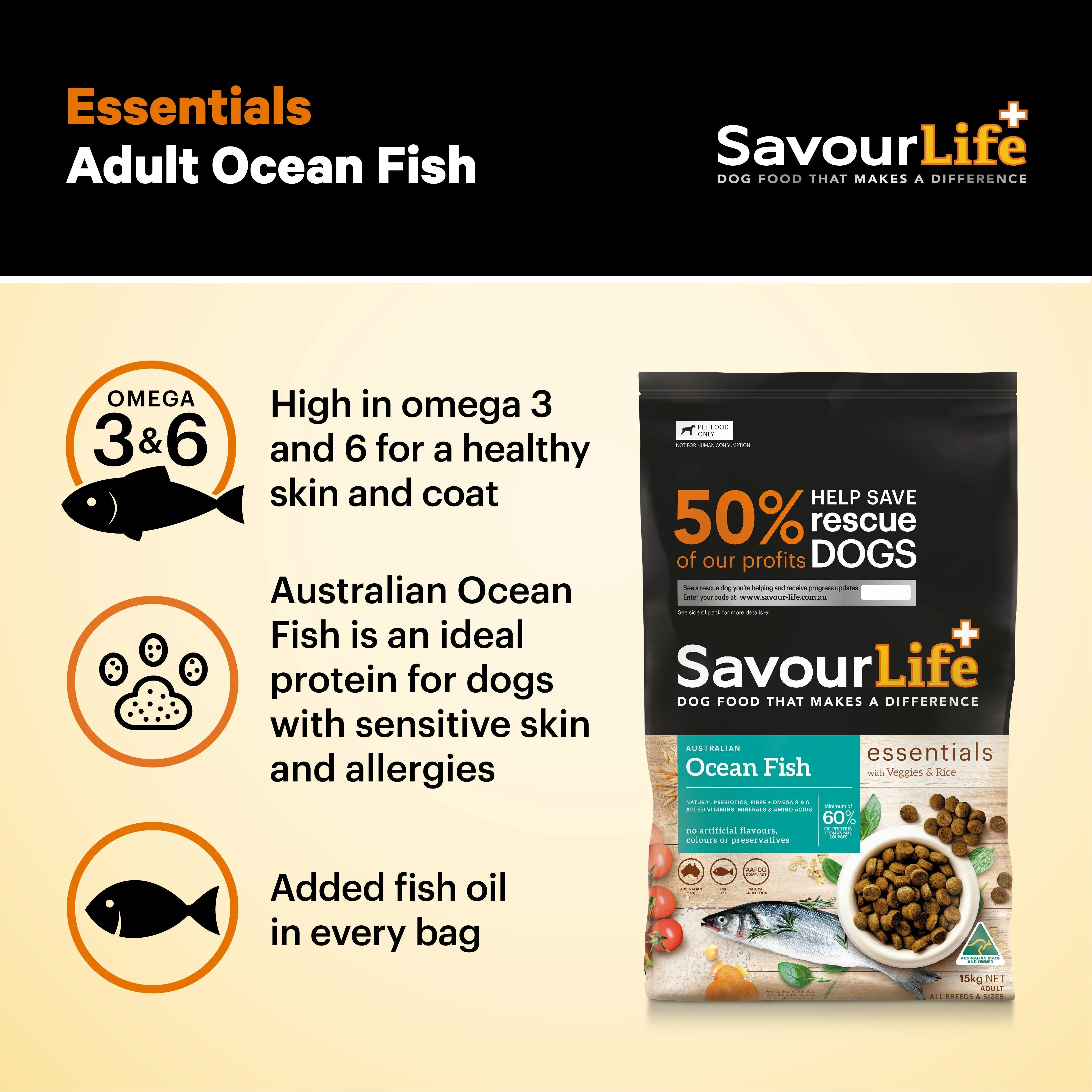 Savourlife Essentials Dry Dog Food Ocean Fish with Veggies & Rice 15kg^^^