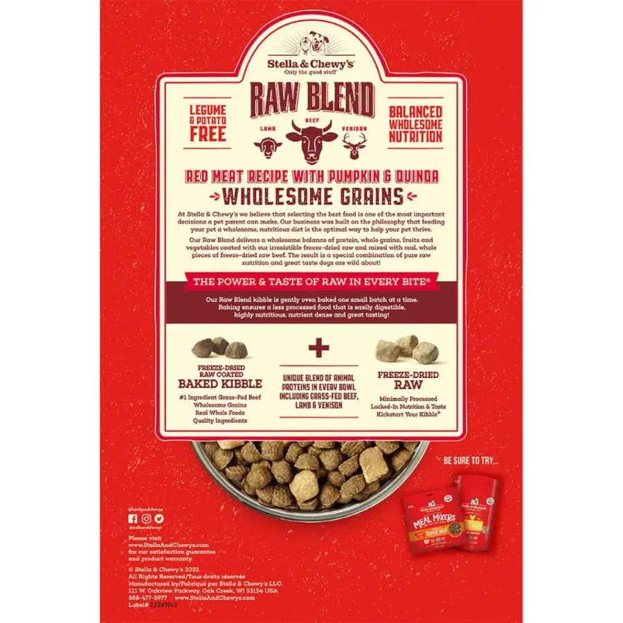 Stella & Chewy's Wholesome Grain Red Meat Recipe Raw Blend Baked Kibble Dog Food