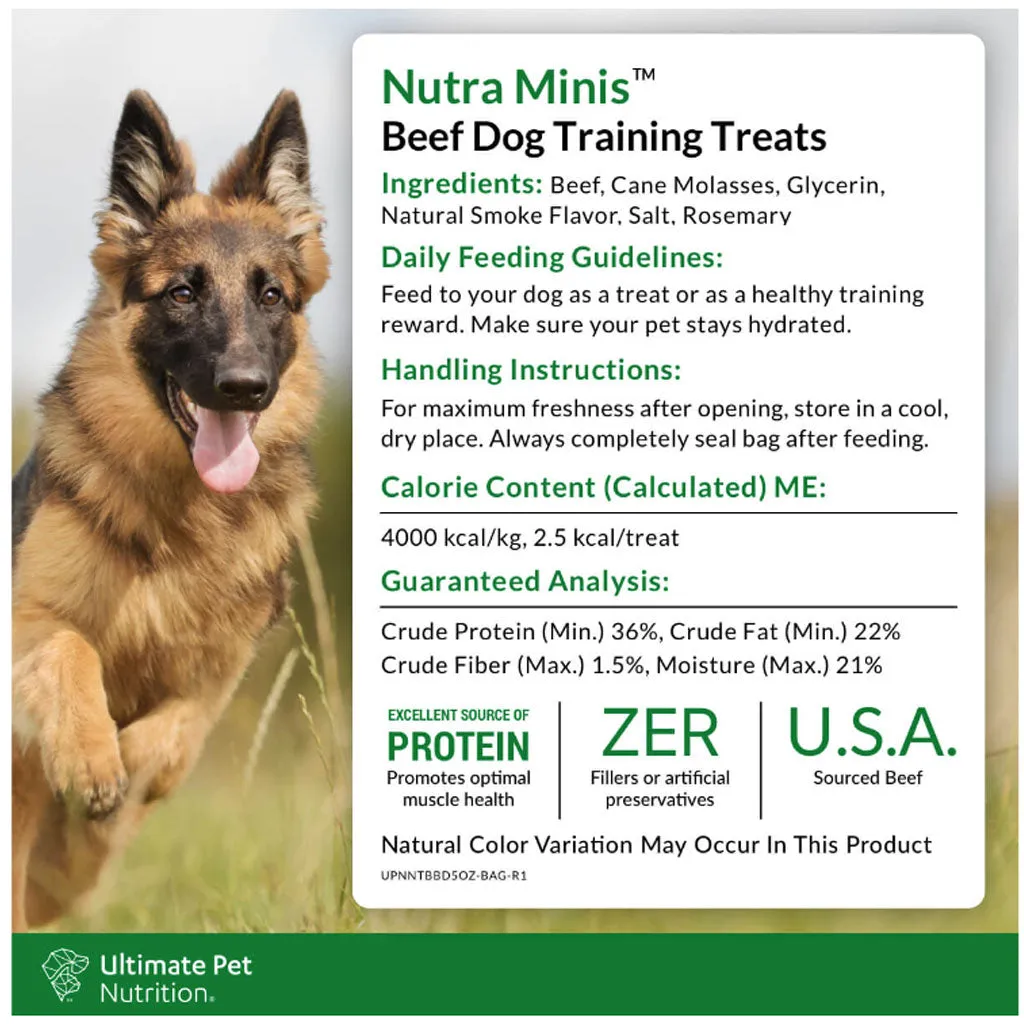 Ultimate Pet Nutrition Nutra Minis Air-Dried Beef Dog Training Treats, 5-oz