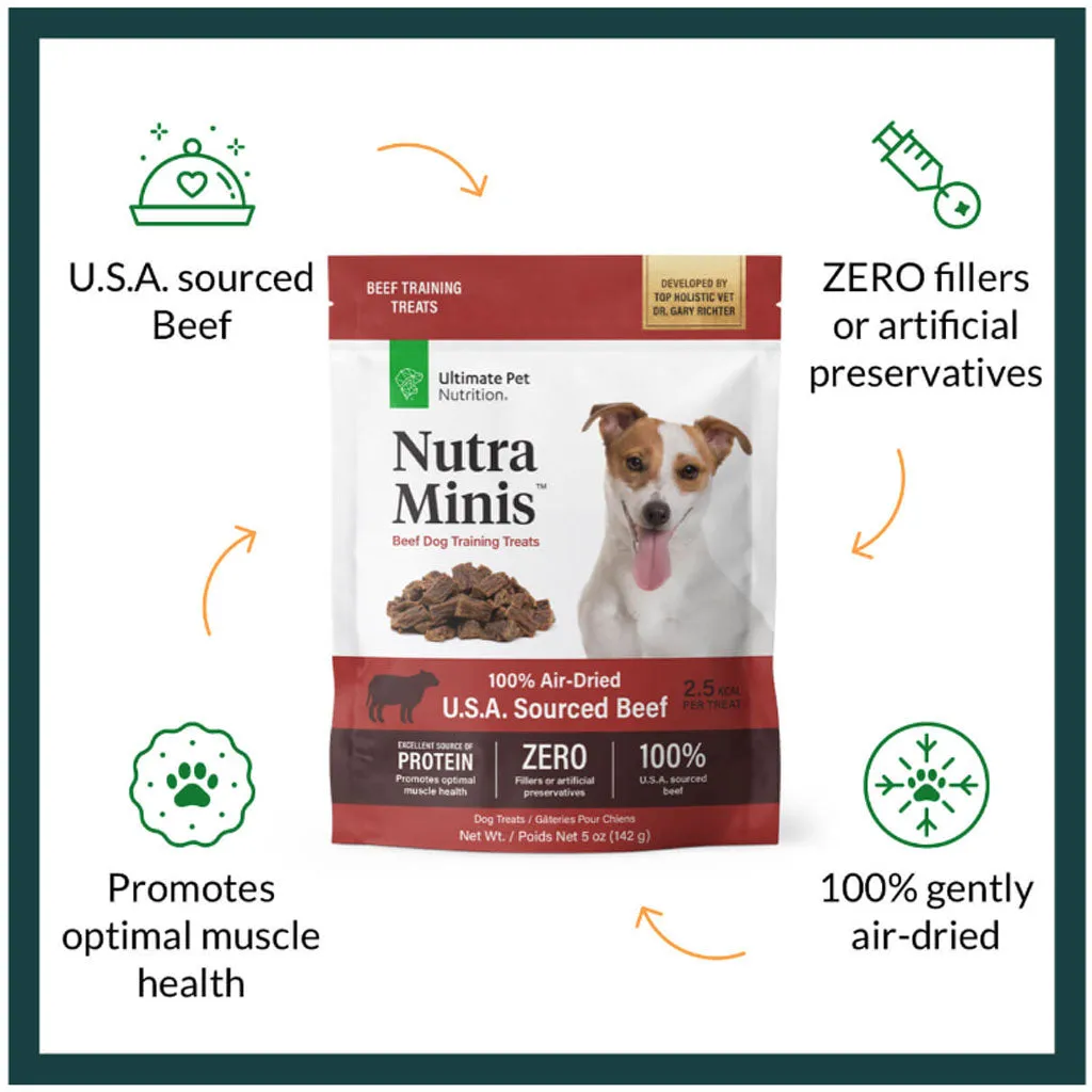 Ultimate Pet Nutrition Nutra Minis Air-Dried Beef Dog Training Treats, 5-oz