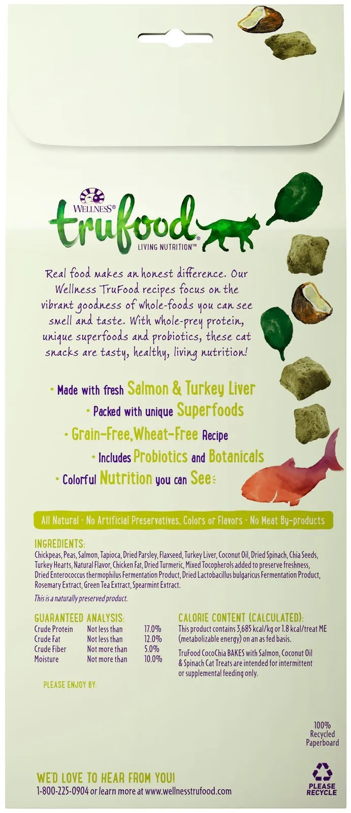 Wellness TruFood CocoChia Bakes with Salmon, Coconut Oil and Spinach Grain-Free Cat Treats 3oz